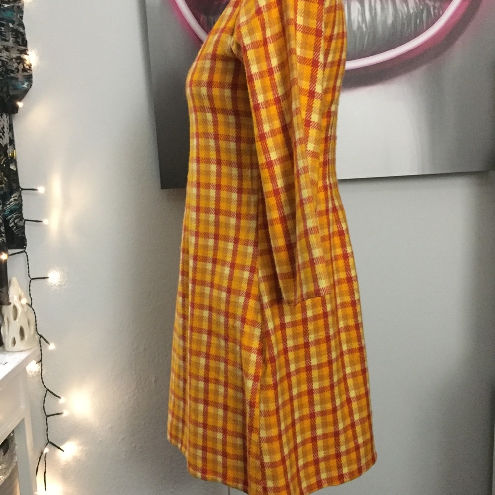 Yellow Plaid 100% Wool Dress - Picture 3 of 4